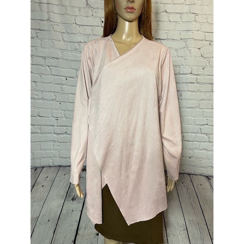 Soft Surroundings Faux Suede Ultra Soft Pink Waterfall Cardigan Size M - Picture 5 of 12
